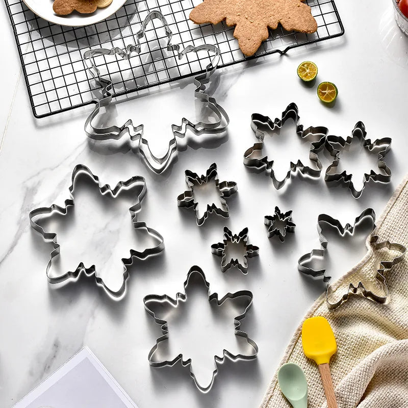 10pcs/set Christmas Snowflake Cookie Cutter Stainless Steel Fondant Biscuit Embossing Mould Baking Accessories Kitchen Tools