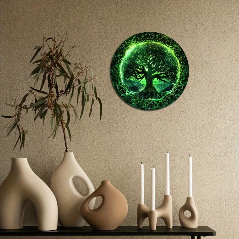 Tree of Life Wreath 2D Printed Circular Metal Decorative Sign