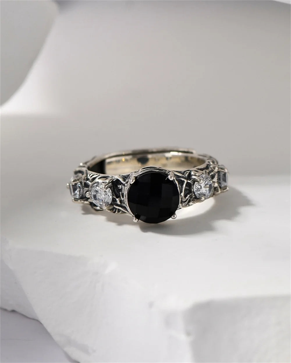 Eternal Night Forest S925 Sterling Silver Ring Agate Zircon