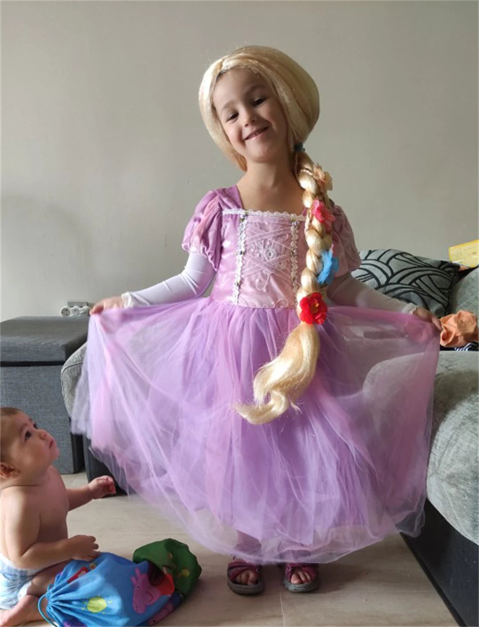 Girl's Princess Wigs Halloween Costumes Rapunzel Disguised Little Mermaid Elsa Aurora Snow White