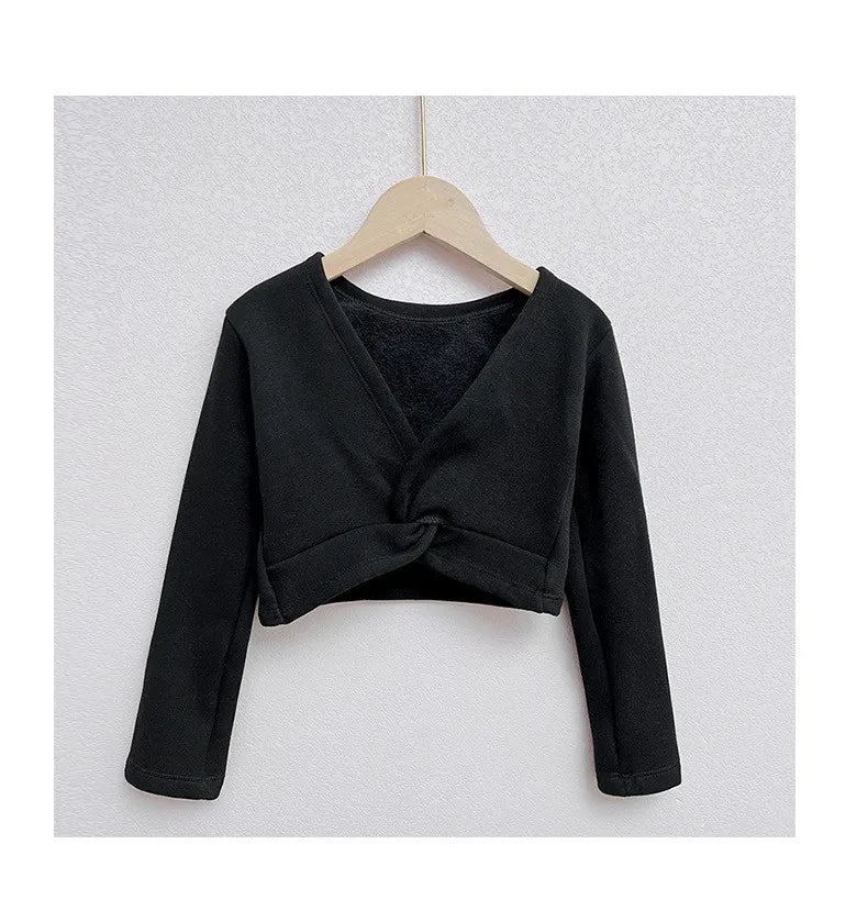 Plush Girls Ballet Wrap Tops Long Sleeve Dance Warm Up Sweater