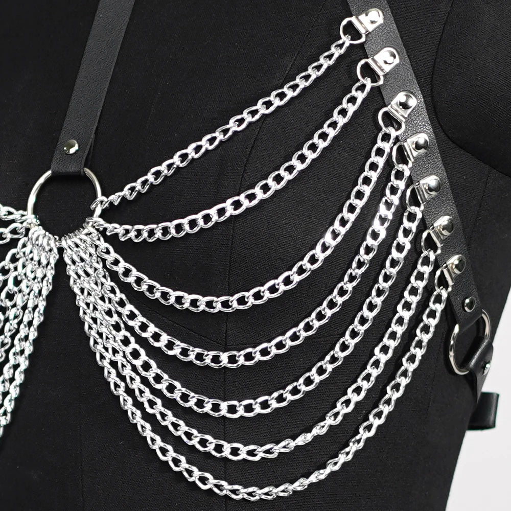 Rib Cage Harness Chest Body Harness Gothic Punk Faux Leather & Chains