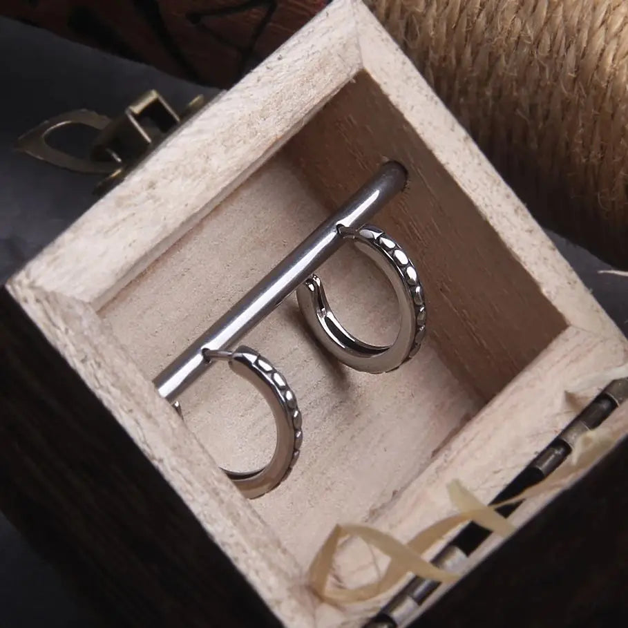 Circle Stainless Steel Huggie Hoop Earrings for Men with Wooden Box