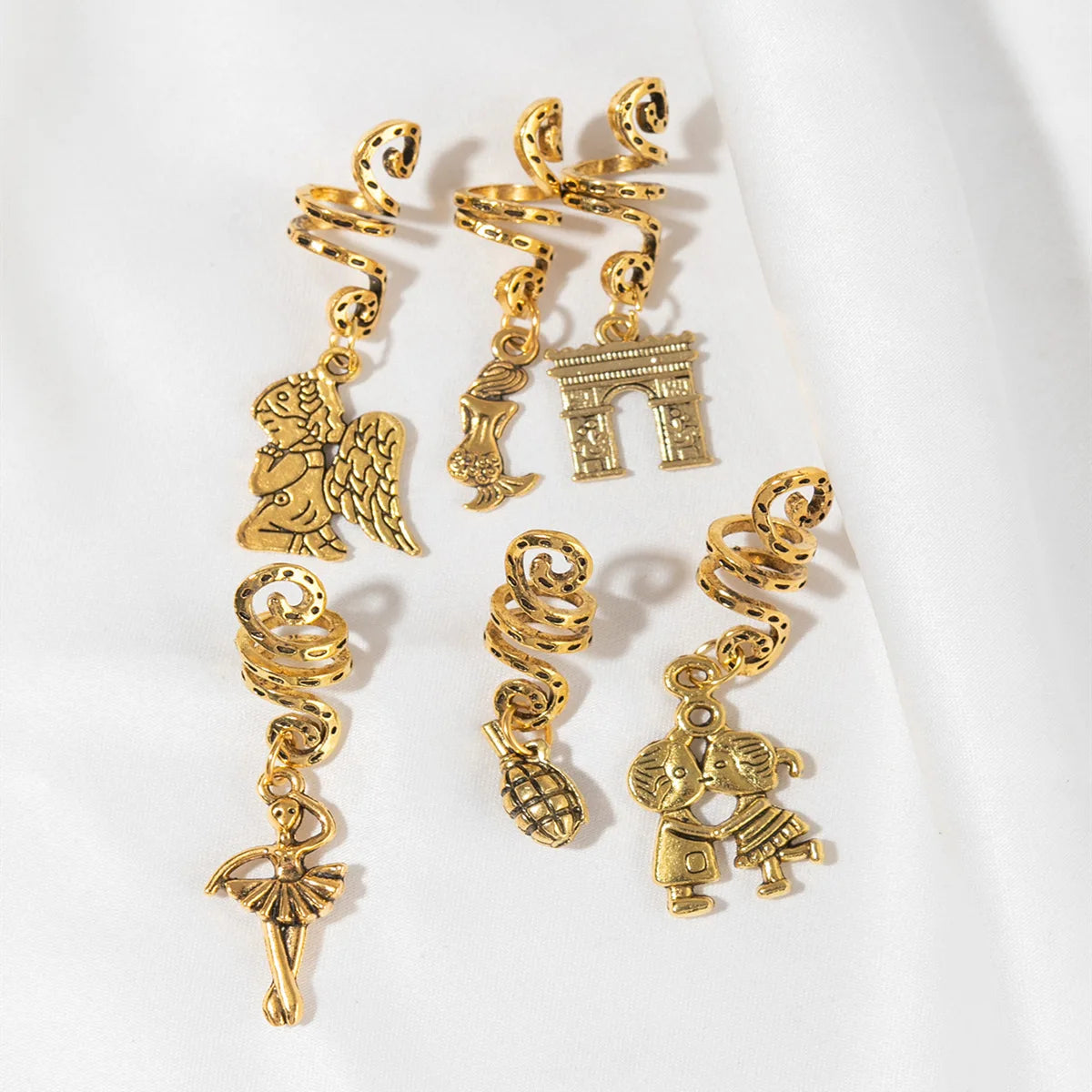 6pcs/set Gold Hair Braid Rings Dreadlock Beads Cuff Clips