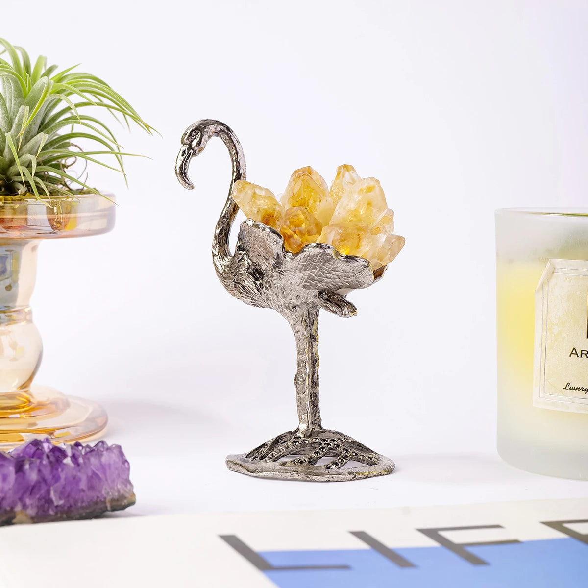 Natural Crystal Amethyst Citrine Flamingo Home Decor