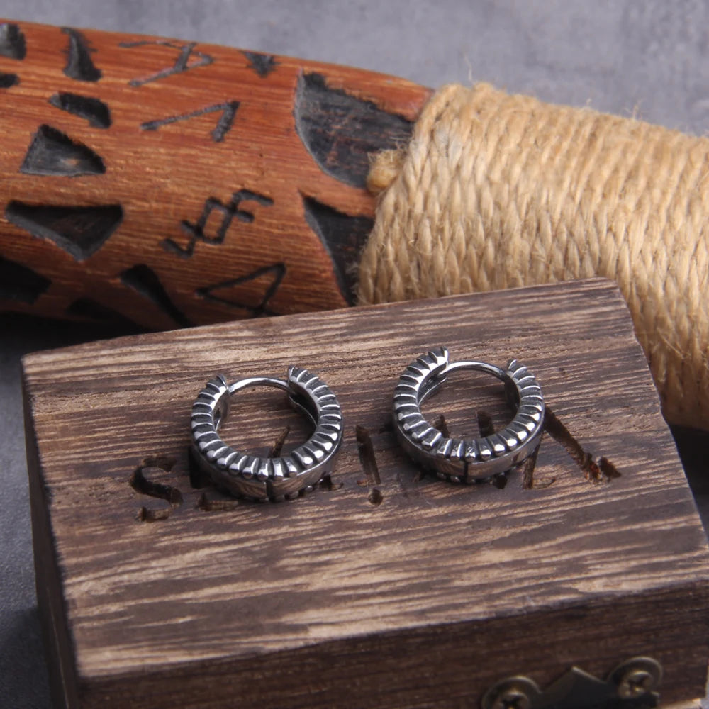 Loop Stainless Steel Huggie Hoop Earrings for Men with Wooden Box