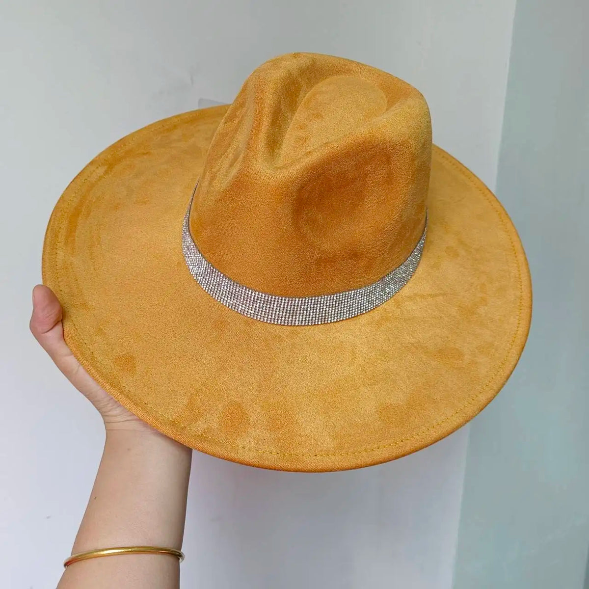 Faux Suede 10cm Wide Brim Fedora Hats