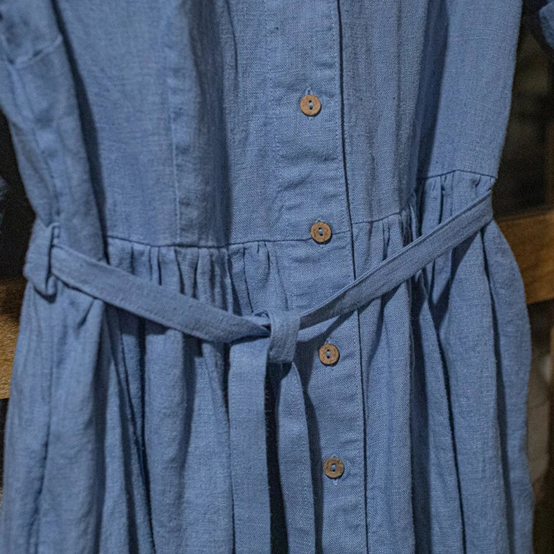 Roslyn's Cotton Linen Summer Dress Short Sleeve Button Up With Pockets And Belt