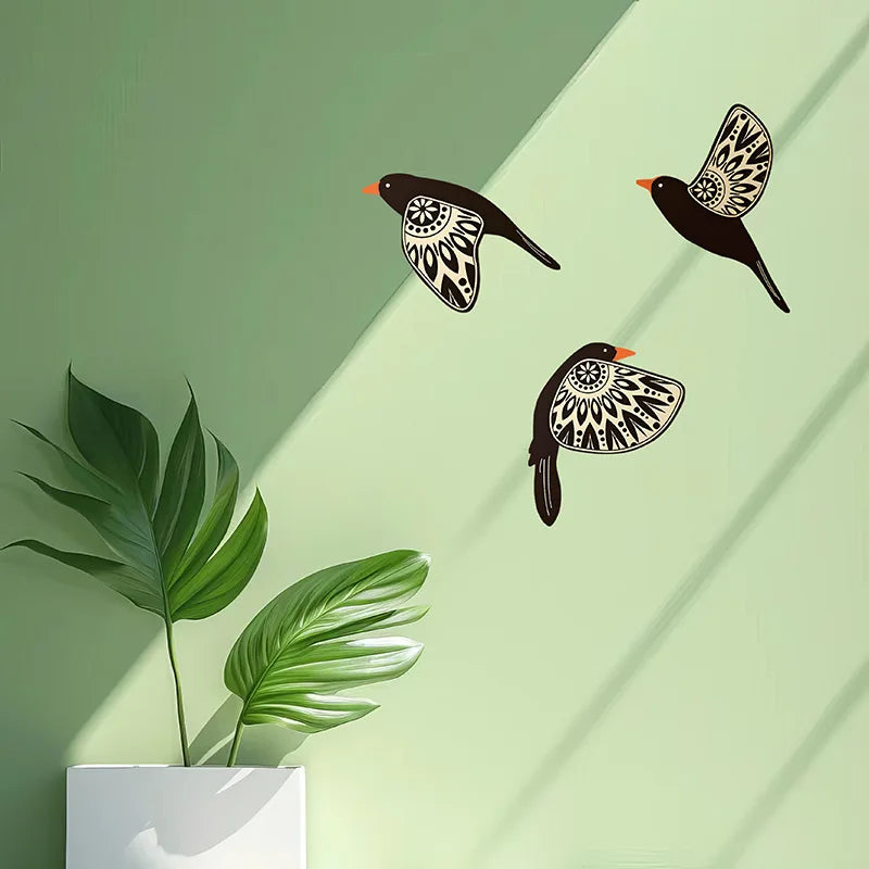 Set of Five Wooden Flying Birds Wall Decor