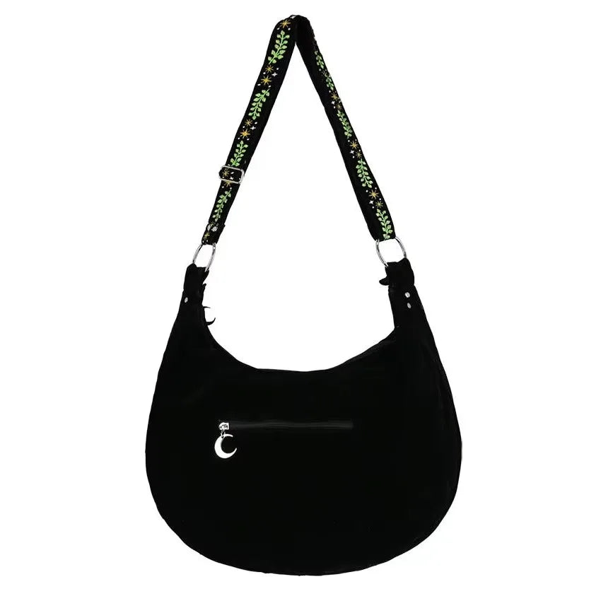 Night Forest Witch Embroidered Shoulder Bag