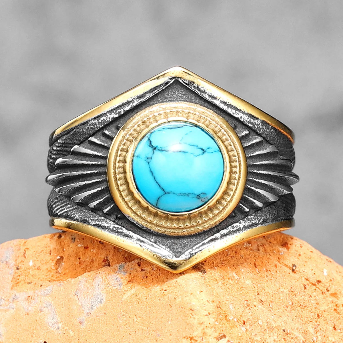 Large Turquoise Men Rings Stainless Steel