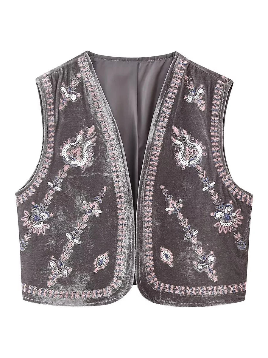 Janet's Floral Embroidered Velvet Vest Waistcoat