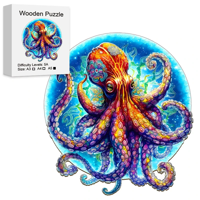 Giant Octopus Round Wooden Jigsaw Puzzle