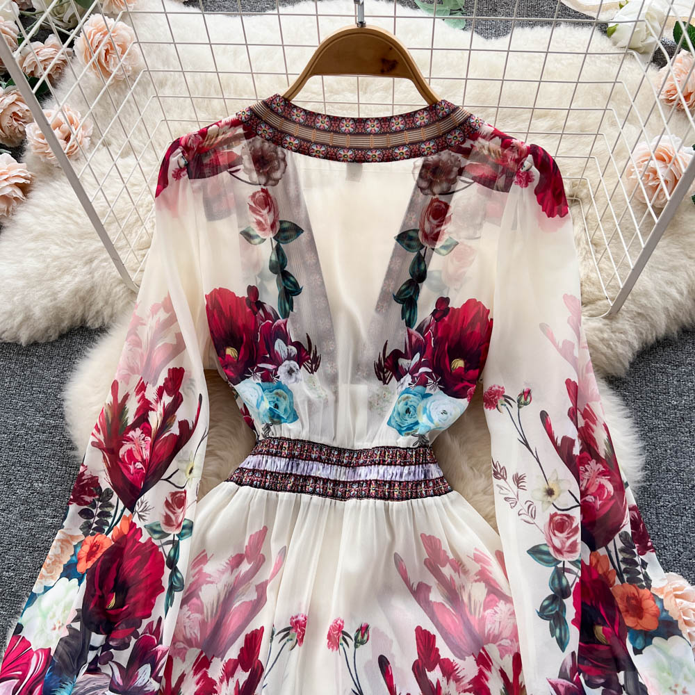 Mandy's Spring Boho Floral Chiffon Cascading Ruffles Dress