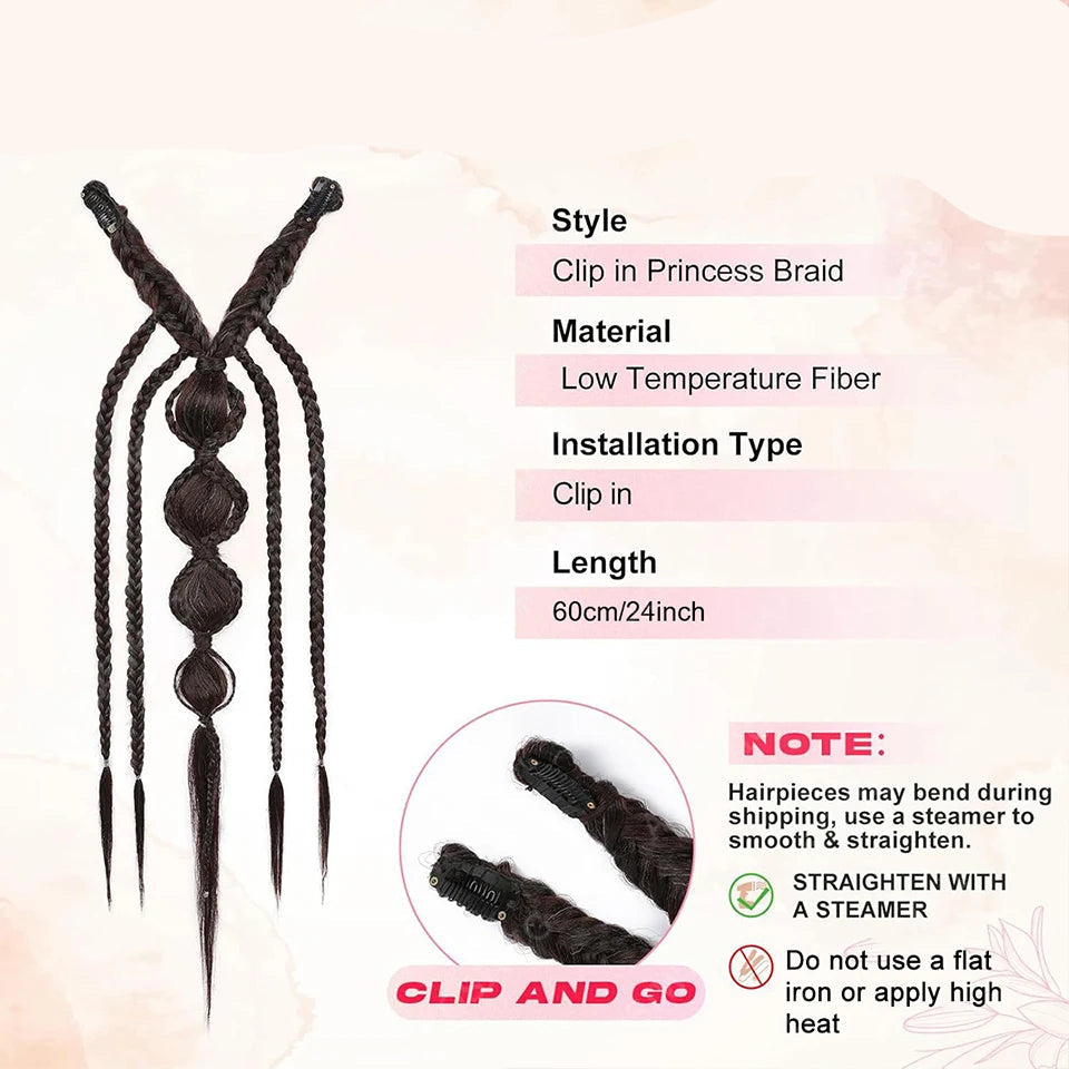 Medieval Maiden Hair Braids Clip in Hair Extensions 24 Inches Synthetic Wig Hairpieces