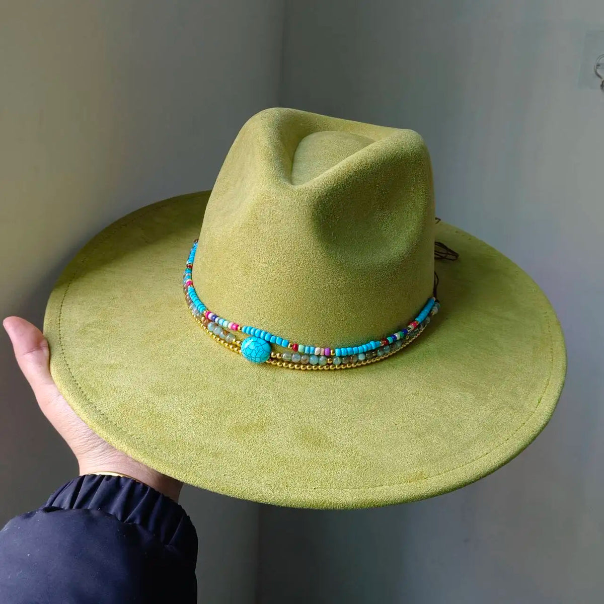 Faux Suede 10cm Wide Brim Fedora Hats