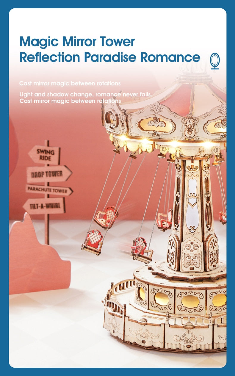 Swing Ride Music Box Amusement Park Series DIY 3D Wooden Model Kit Puzzle