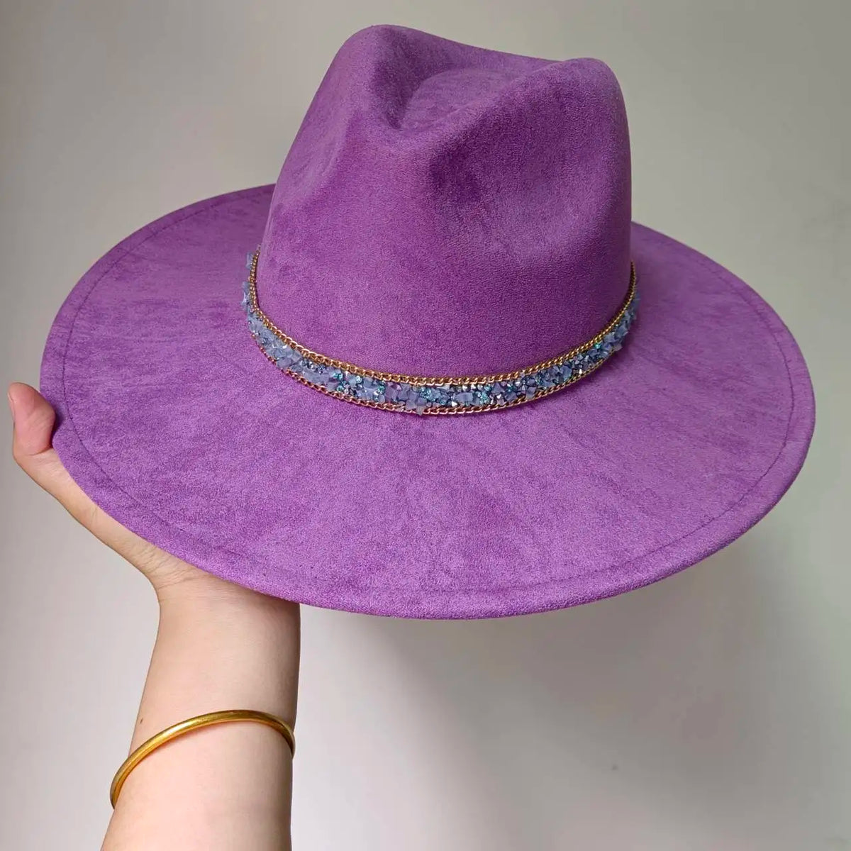 Faux Suede 10cm Wide Brim Fedora Hats