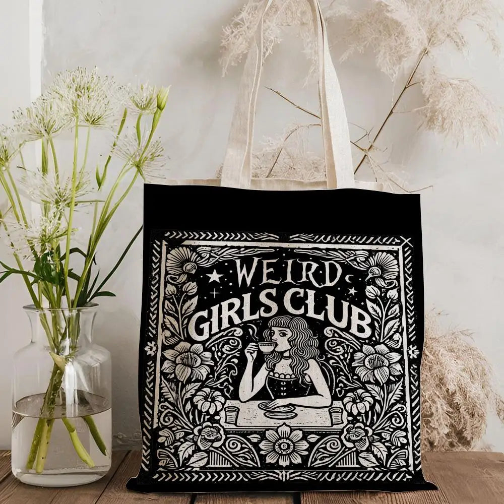 W-Weird G-Girls Club Storage Bags Double-Sided Print Canvas Tote Bag Large Capacity Shopping Bag