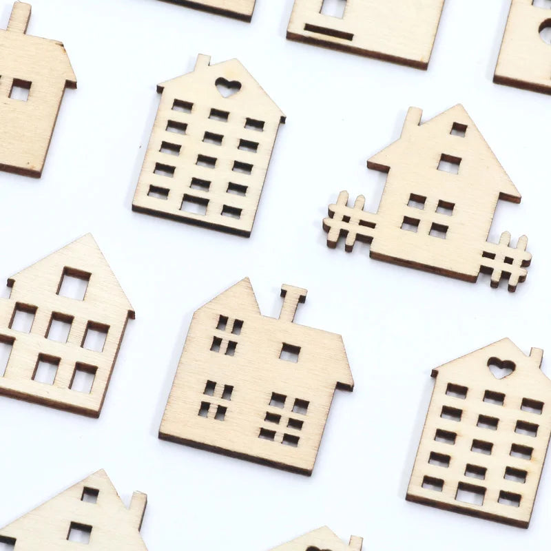20pcs Mixed Wooden House Scrapbooking Embellishments DIY Craft Supplies