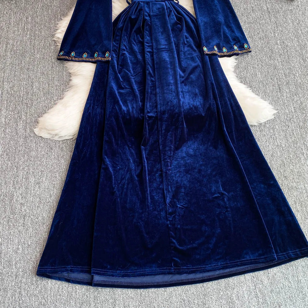 Royal Peacock Velvet Dress