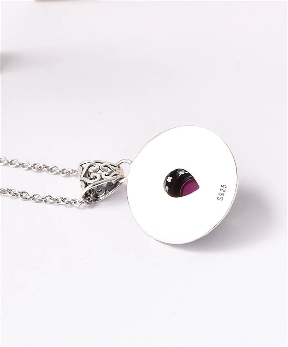 The Eye of the Wise S925 Sterling Silver Pendants Ancient Pattern Red Corundum