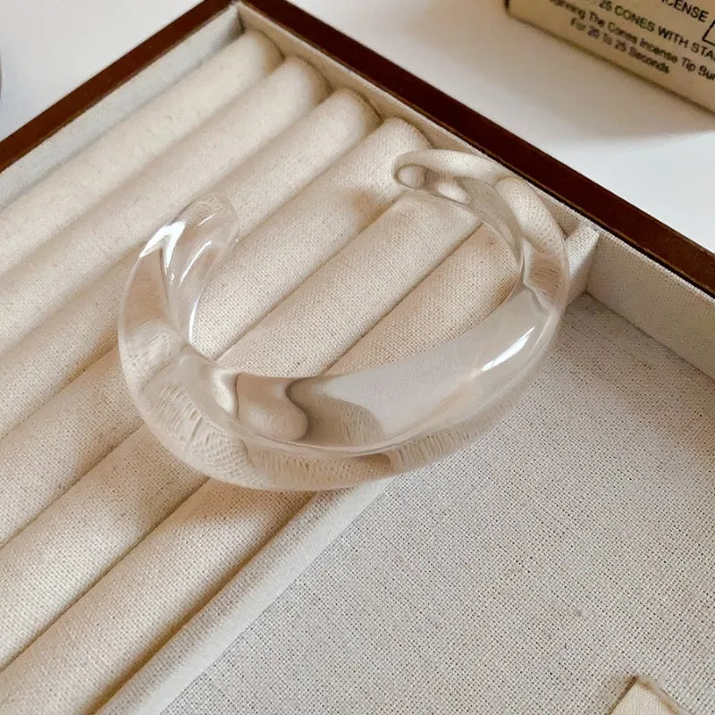 Smooth Round Acrylic Cuff Bangles Vintage Style Jelly Coloyr Smudging Wide Resin Bracelets