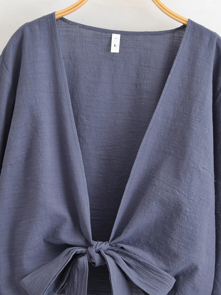 Boho Star Moon Embroidered Short Kimono Wrap Top Ruffled Flare Sleeves Cover-ups