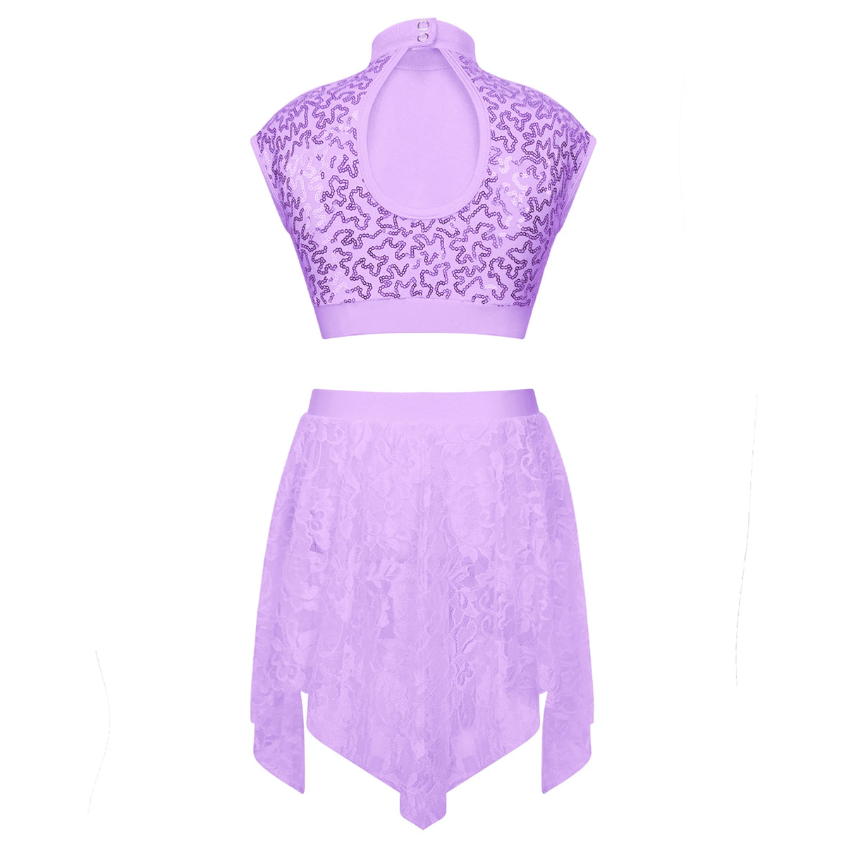 Sequins Ballet Dance Set Girls Crop Top Skirted Shorts Stage Dance Costumes