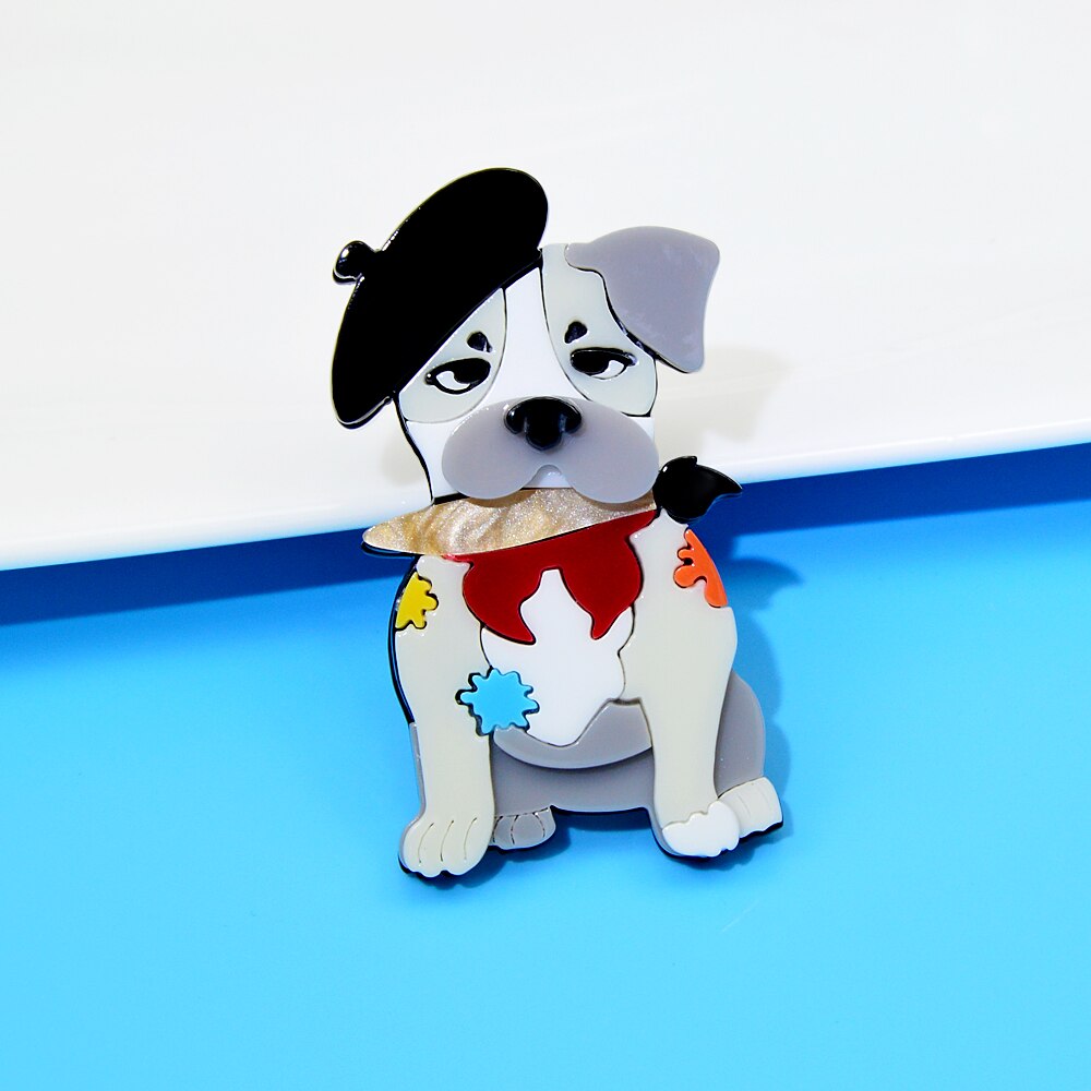 French Artist Bulldog Acrylic Brooch