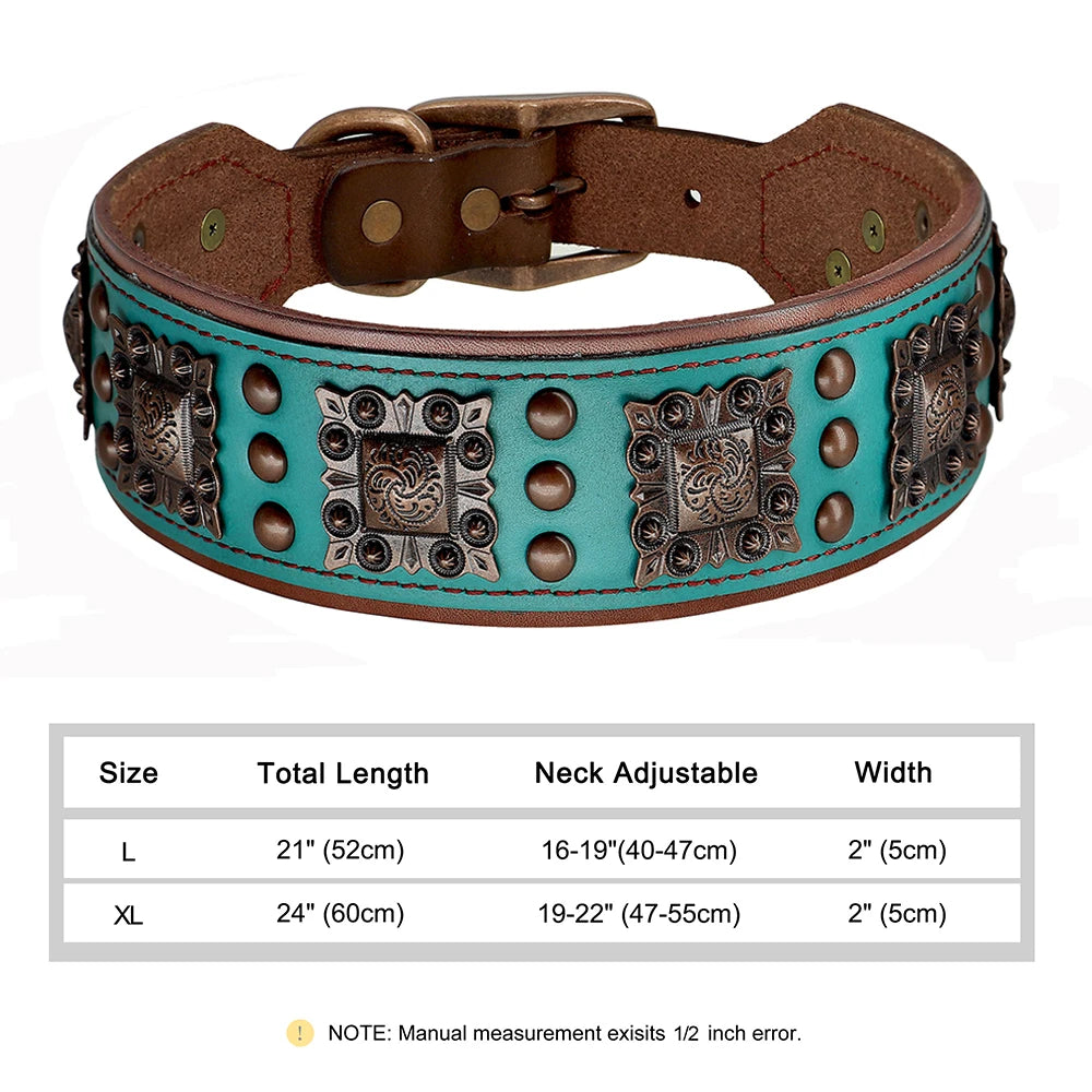 Genuine Leather Dog Collar 2inch Wide Rivets and Spikes Medieval Cosplay