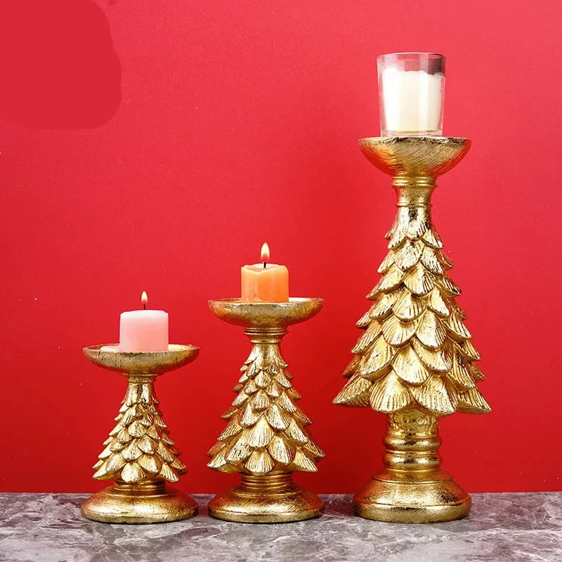 Resin Vintage Christmas Tree Candlestick Holders