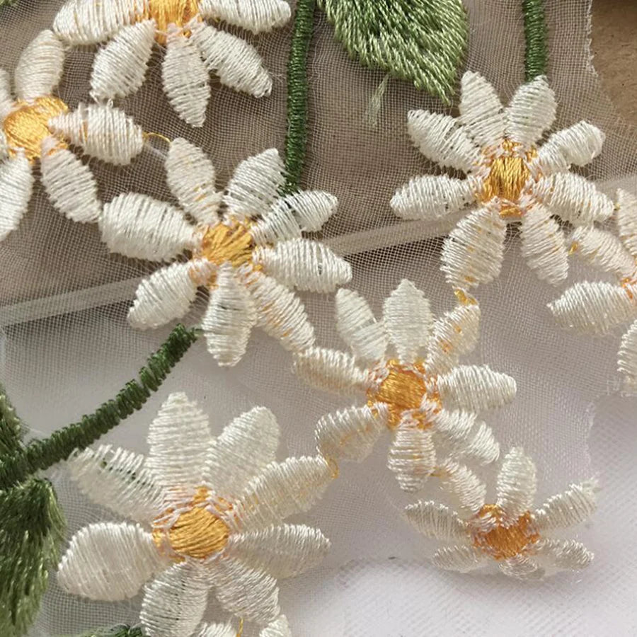 1 Pair Green Leaf Daisy Flower Patch Sewing Appliqué DIY Crafts