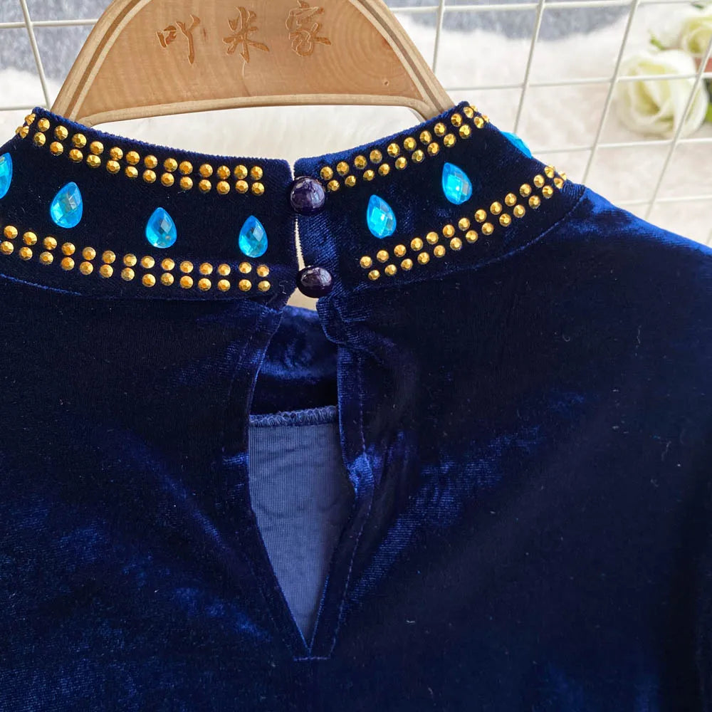 Royal Peacock Velvet Dress
