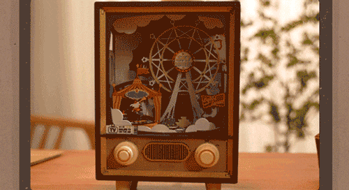 Sunset Carnival Retro TV Music Boxes with Lights 3D Wooden DIY Model Kit Puzzle Toys