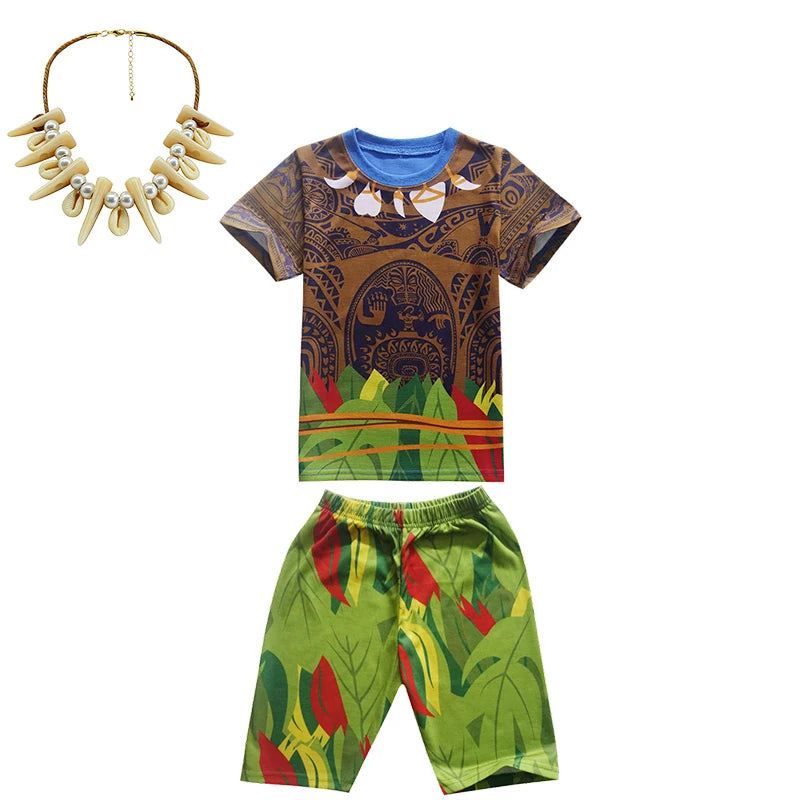 Maui Kids Cosplay 2Pcs Print Moana Boys Swimsuits Top and Shorts Children's Swimwear Book Week Costumes