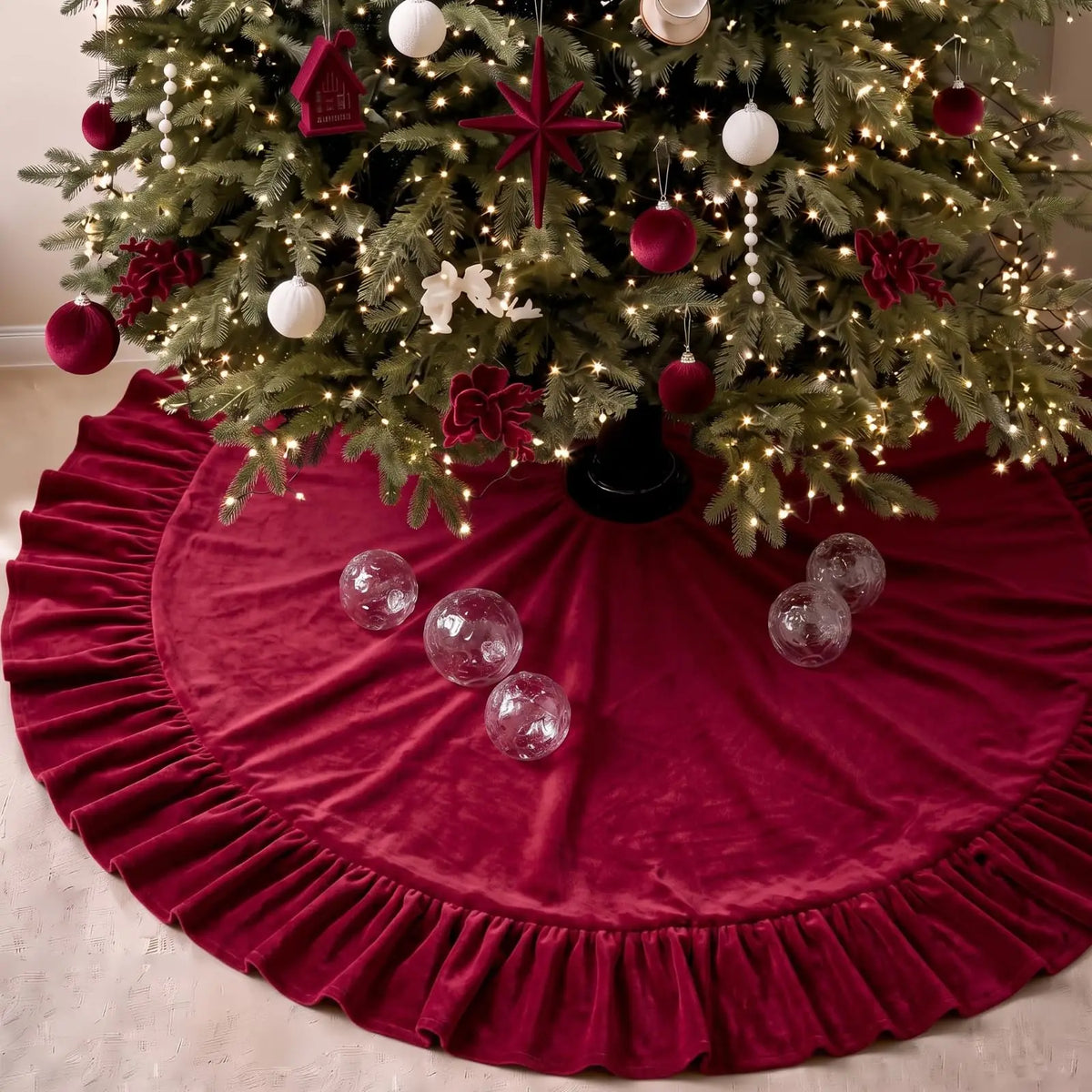 Dutch Velvet Christmas Tree Skirt Ruffled Edge Xmas Decor