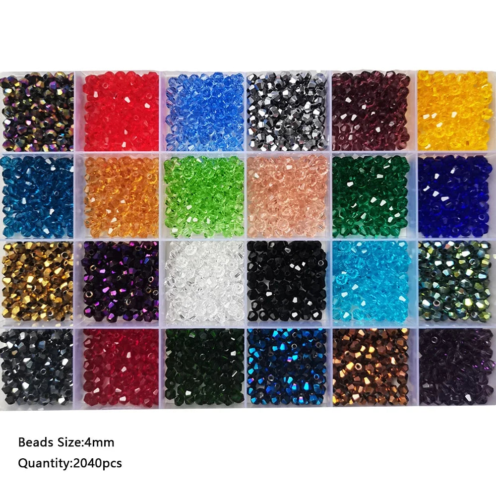 24 Colour Bicone Crystal Glass Beads Set with Storage Case Sparkling Faceted Beads for Jewellery Making DIY Craft