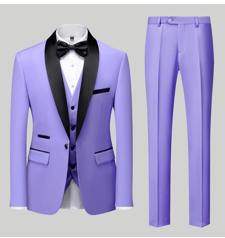 Mens Tuxedo Three Piece Suit Blazer with Trousers and Vest