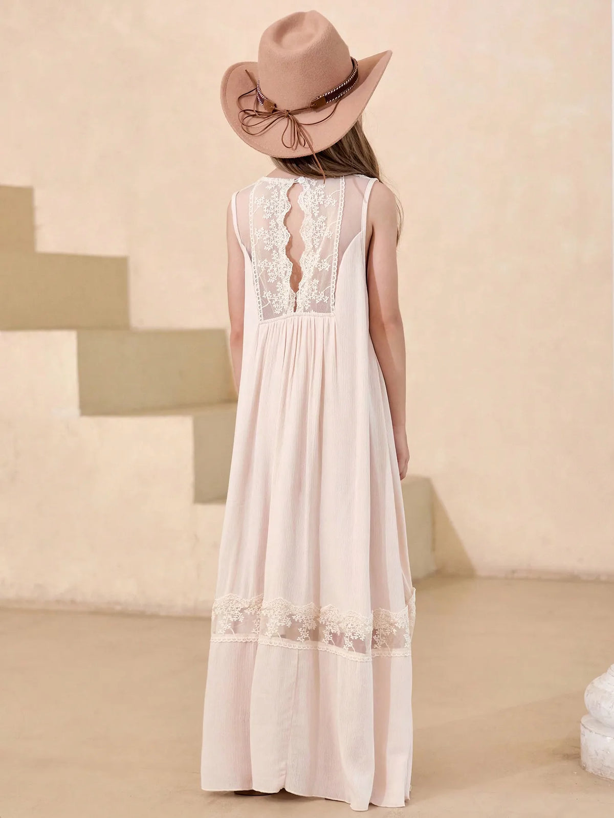 Summer Girls' Sleeveless Embroidered Trailing Skirt Photoshoot Worthy Maxi Dress