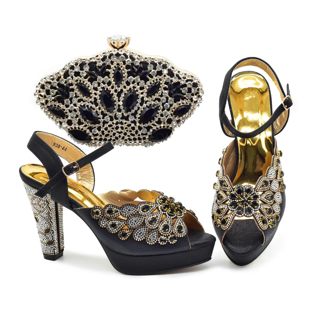 Peacock Peep-Toe Party Pumps Matching Bag and Shoes Set