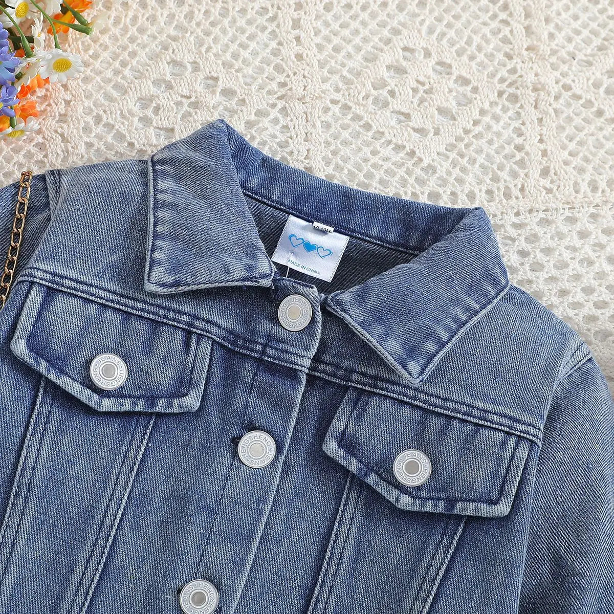 Cousin Crew and Sisters Letter Printed Denim Jackets for Girls