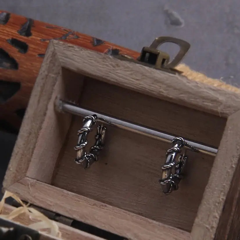 Twisted Rope Stainless Steel Huggie Hoop Earrings for Men with Wooden Box