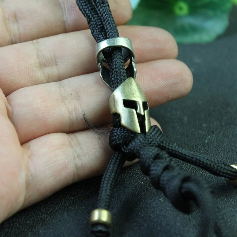 Brass Spartan Warrior Helmet Paracord Beads Lanyard Dreadlock Beard Bead