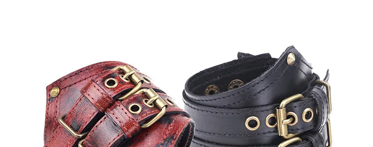 Genuine Leather Men's Wide Leather Wrist Cuff Buckle Bracelet