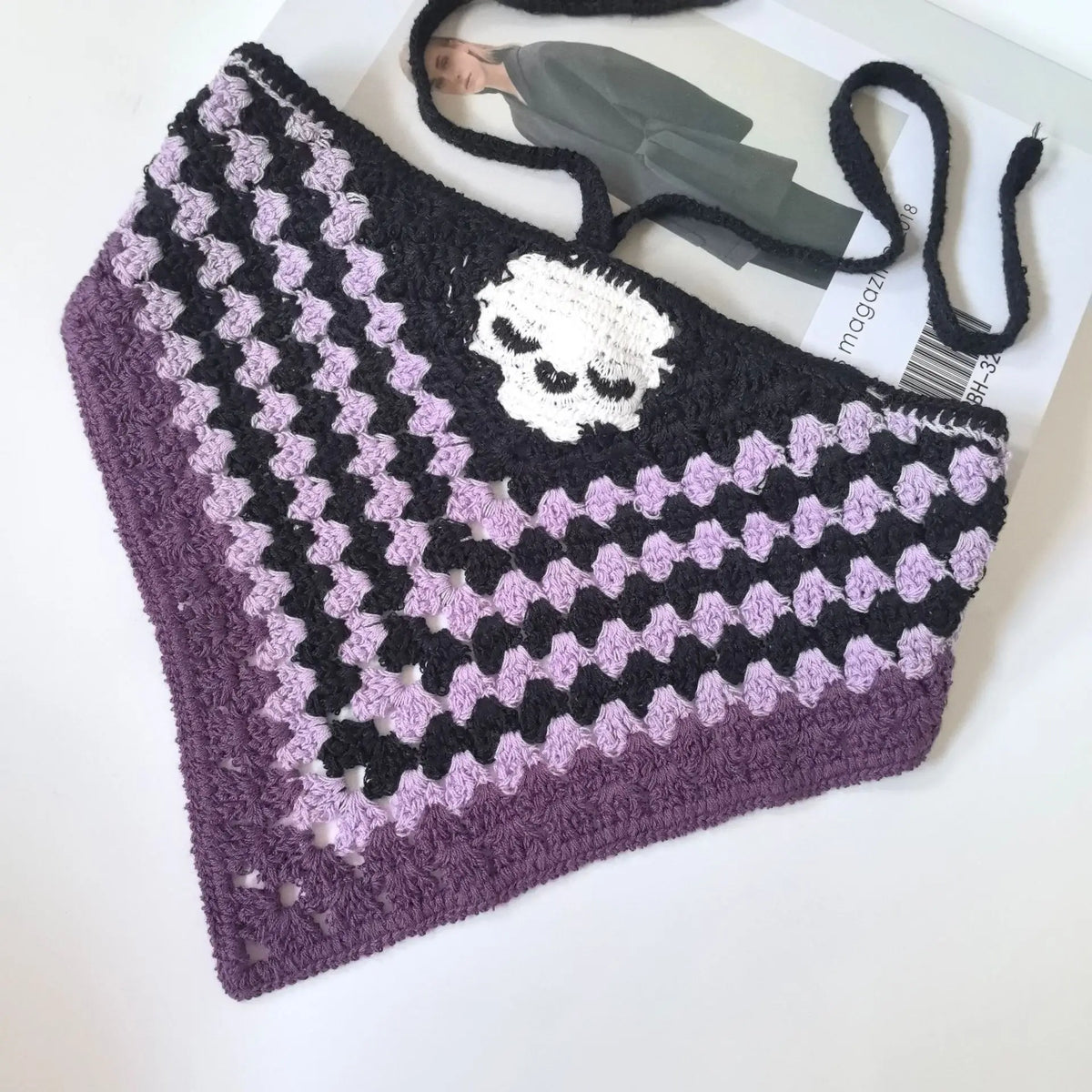 Skulls Bats Spiderwebs Halloween Crochet Headscarves Knitted Cotton Triangle Scarf