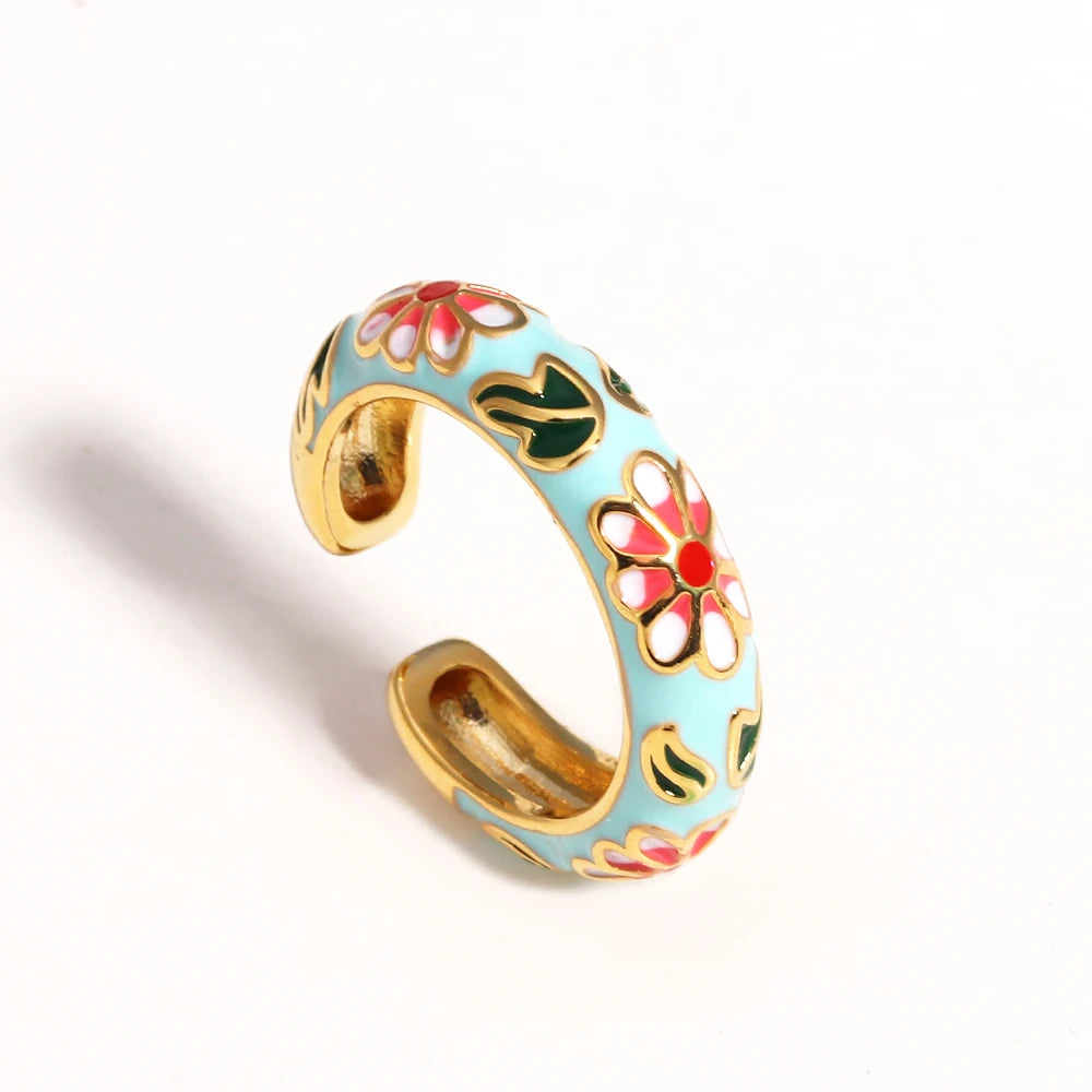 Vintage Boho Colourful Enamel Flower Rings