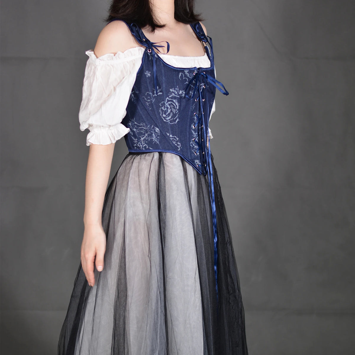 Blue Rose French Renaissance Corset Tops Lace-up Overbust Corset
