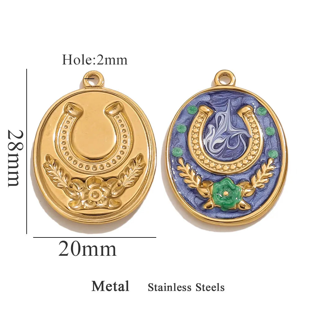 Two Horseshoe Fortune Enamel Charms Stainless Steel Gold Plated Pendant DIY Jewellery Earring Making Materials