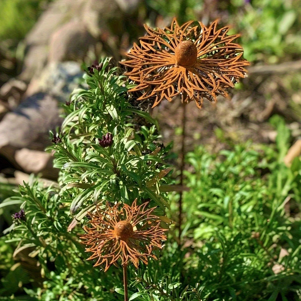 Rustic Metal Bluebonnet Stake Decorative Garden Art Rust Finish Iron Lawn Ornament